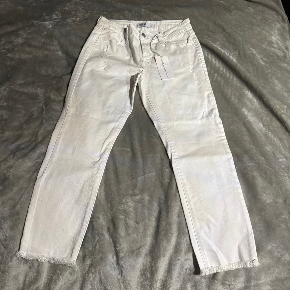 NWT Just Black Denim White Ankle Chew Frayed Crop Jeans Sz 26